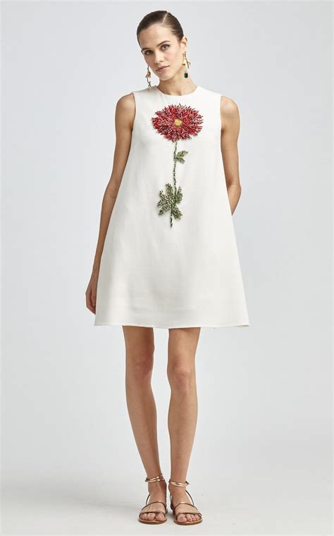 Oscar de la Renta | White Flower Embroidered Mini Dress | Spring and ...