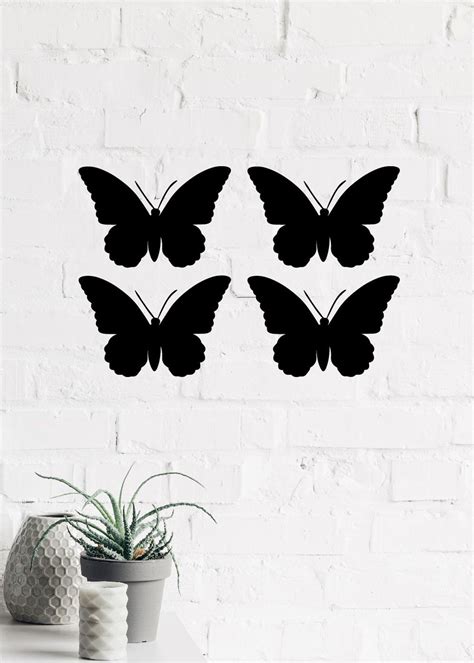 Get Set of 4 "Butterflies" Black Engineered Wood Wall Art Cutout at ...