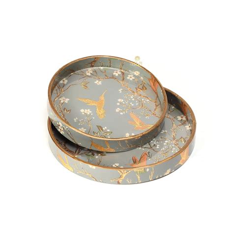 DULI Set of 2 MDF Wood Trays Enamel Coated| Round Trays Set of 2 ...