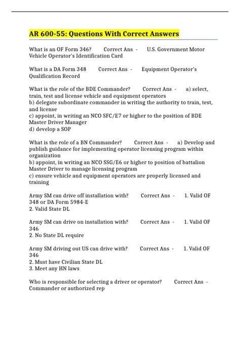 AR 600-55: Questions With Correct Answers - ARMY LICENSE - Stuvia US