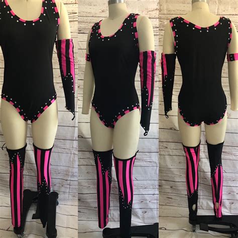 Pro Wrestling Womens Gear Set Hot Pink Black Stripes and Rhinestones ...