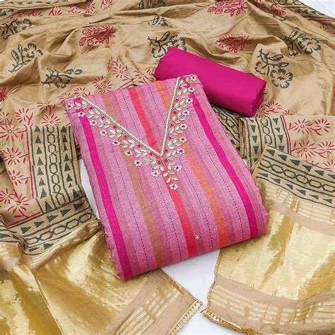 Cream Floral Printed Linen Dress Material