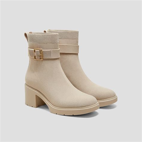 Square-Toe Water-Repellent Heeled Boots (Gisella), ALMOND, EU38 | VIVAIA