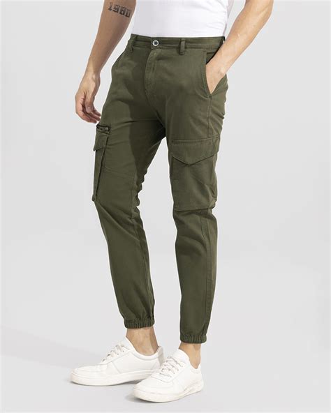 Buy Men's Olive Green Slim Fit Cargo Trousers Online at Bewakoof