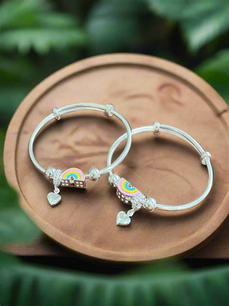 925 Silver Rainbow Adjustable Size Bracelet for Kids (Single Piece ...