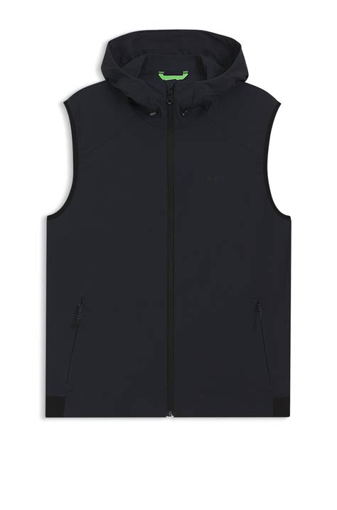 BOSS - Water-repellent hooded gilet with micro-waffle structure - Dark Blue