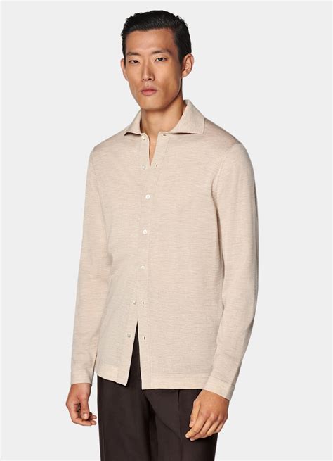 Sand Merino Long Sleeve Polo Cardigan in Pure Wool | SUITSUPPLY