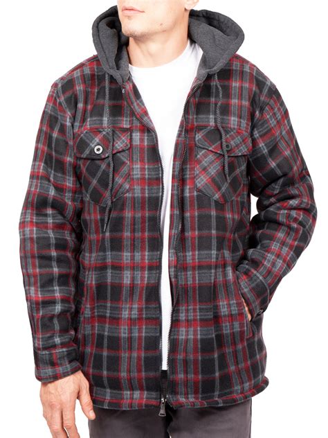 Visive Men's Sherpa Hood Insulated Lined Fleece Plaid Flannel Jacket ...