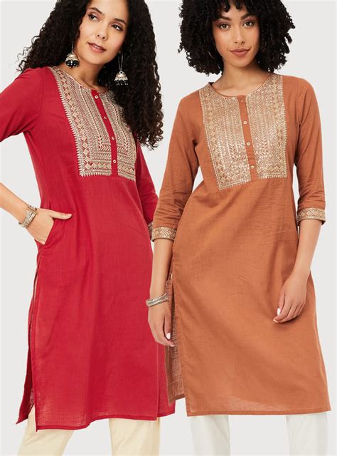 Buy Women Embroidered Straight Kurta - Pack of 2 Online at just Rs ...