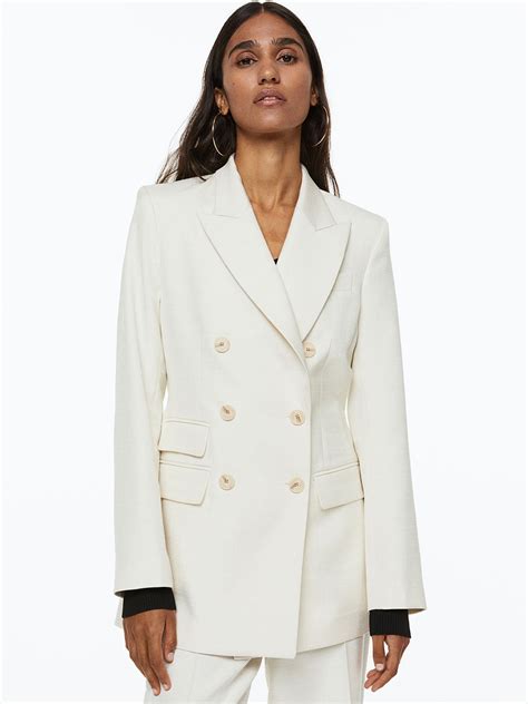 Buy H&M Women White Double Breasted Blazer - Blazers for Women 20750362 | Myntra