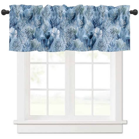 Blue Botanical Art Valances for Windows Farmhouse Kitchen Curtains ...