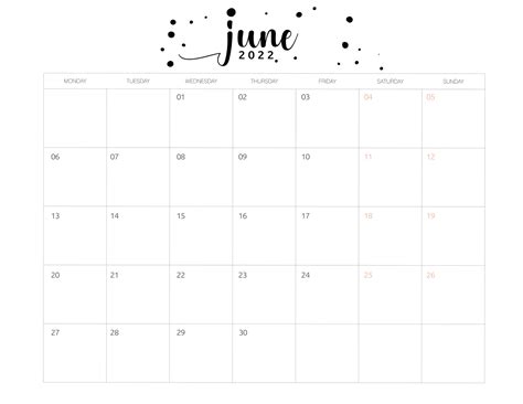 June 2022 Calendar Coloring Pages