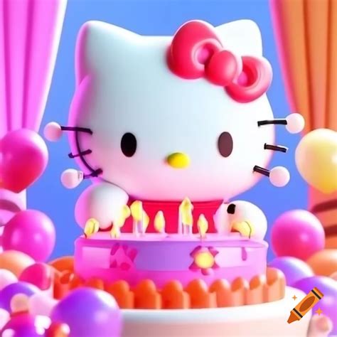 Hello kitty 3d birthday party invitation for kids on Craiyon