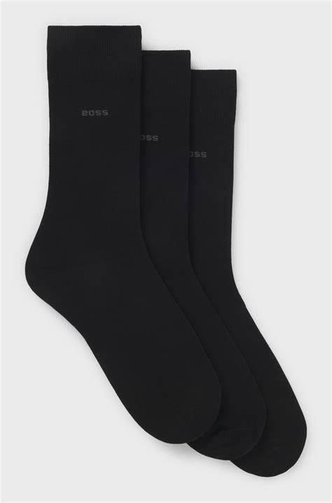 BOSS - Three-pack of regular-length socks in stretch fabric - Black