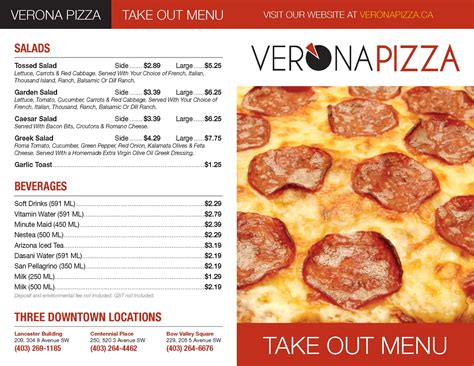 Menu at Verona Pizza pizzeria, Calgary, 205 5 Avenue SW - BOW VALLEY SQUARE