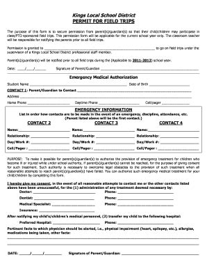 Fillable Online PERMIT FOR FIELD TRIPS Fax Email Print - pdfFiller