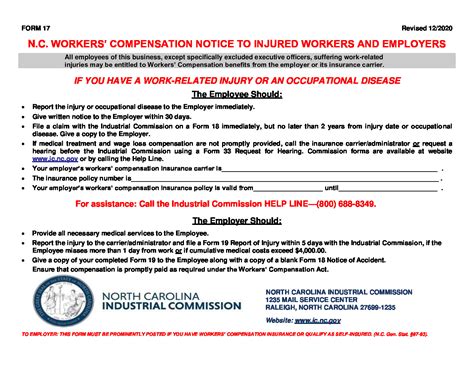 Free North Carolina Workers' Compensation Notice to Injured Workers and ...