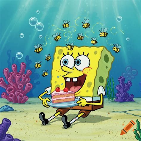 SpongeBob Squarepants jumping happily on Craiyon