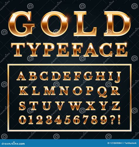 Golden Letters With Gold Shine Metal Gradients. Shiny Alphabet And Numbers Serif Font For Luxury ...