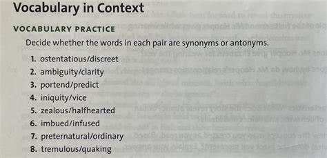 Decide whether the words in each pair are synonyms or antonyms ...