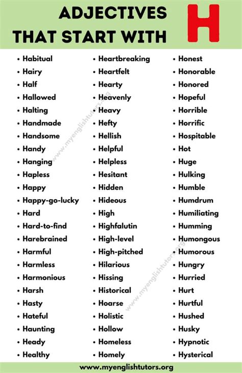 Adjectives that Start with H: Top 70+ Interesting Adjectives Starting ...