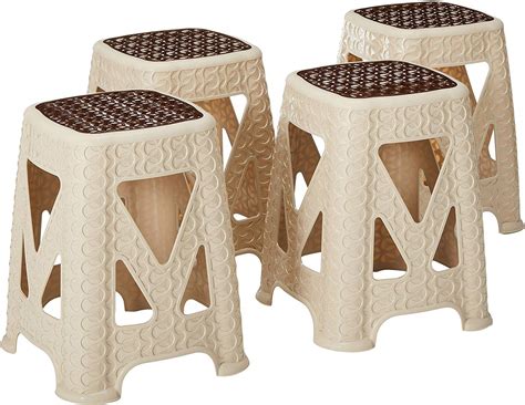 Uniware Rattan Style 18'' Large Plastic Stool Beige/Brown,Made In ...
