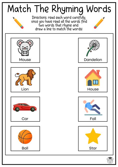 8 Printable Rhyme Word Matching English Worksheets! Match the Rhyme ...