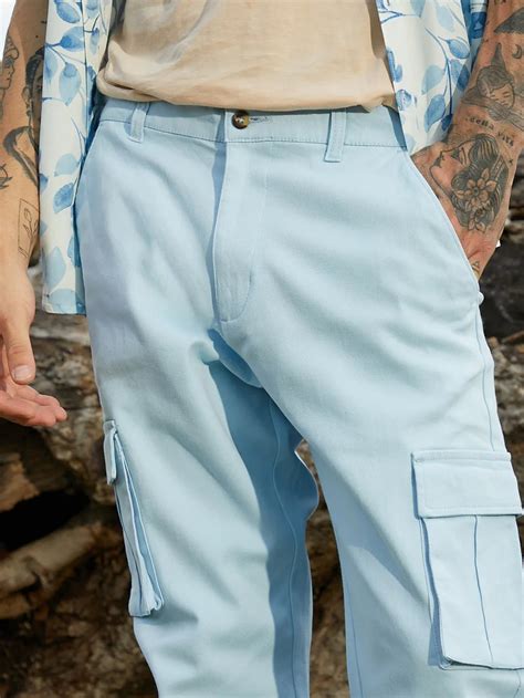 ₹1,199 | Campus Sutra Men's Light Blue Cuffed Hem Cargo Trousers ...