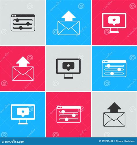 Set Browser Setting, Mail and E-mail and Monitor with Star Icon. Vector ...