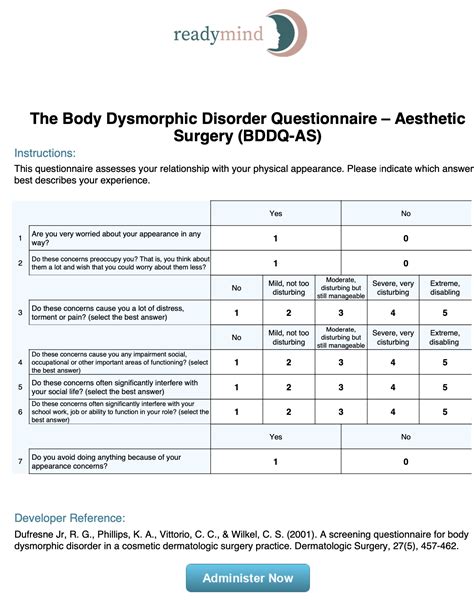 Body Dysmorphic Disorder Questionnaire – Aesthetic Surgery - ReadyMind