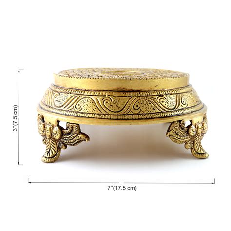 Brass Ethnic Indian Handcrafted Round Chowki with 4 Carved Legs – Two ...