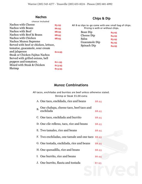 Munoz Mexican Grill menu in Trussville, Alabama, USA