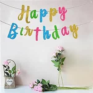 AMFIN (Pack of 1) Happy Birthday Party Cursive Glitter Banner - Multi ...