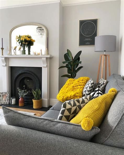 yellow and gray living room accessories