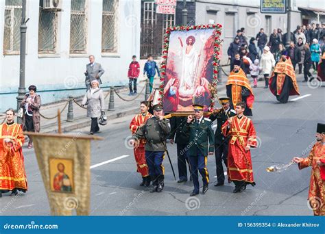 Orthodox Religious Procession on the Central Street of Vladivostok on Easter Day Editorial Stock ...
