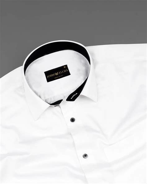Buy White With Black Inner Cuffs & Collar Giza Cotton Shirt – John ...