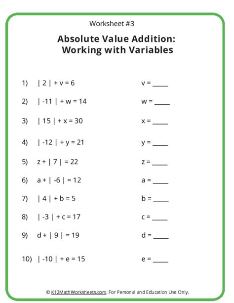 Image result for Absolute Value Worksheets
