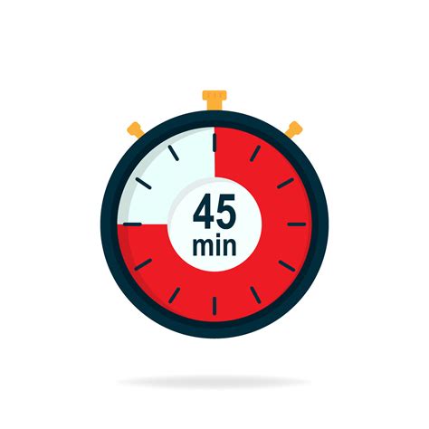 45 minutes timer. Stopwatch symbol in flat style. Editable isolated ...