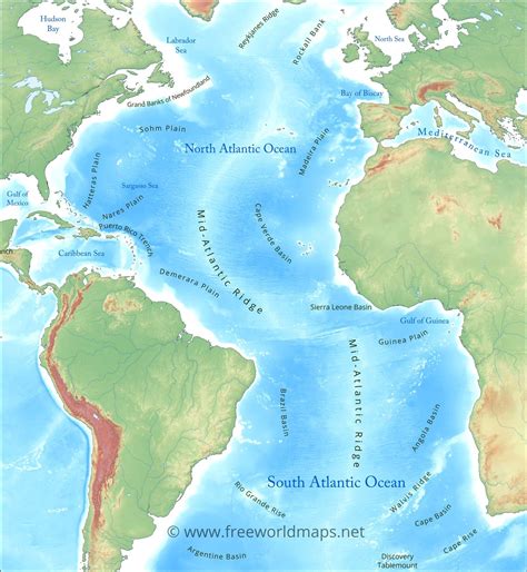 Atlantic Ocean maps and geography and physical features