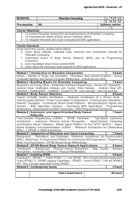 BCSE315L Wearable Computing Course Agenda and Syllabus Overview - Studocu