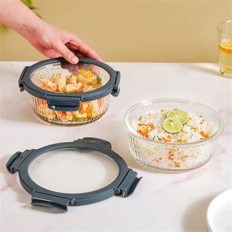 Leakproof Fluted Glass Microwave Safe Container Set Of 2 950ml Online ...