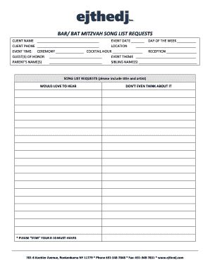 Bar/Bat Mitzvah Song List Request Form - Blank Fillable Template | Fill ...