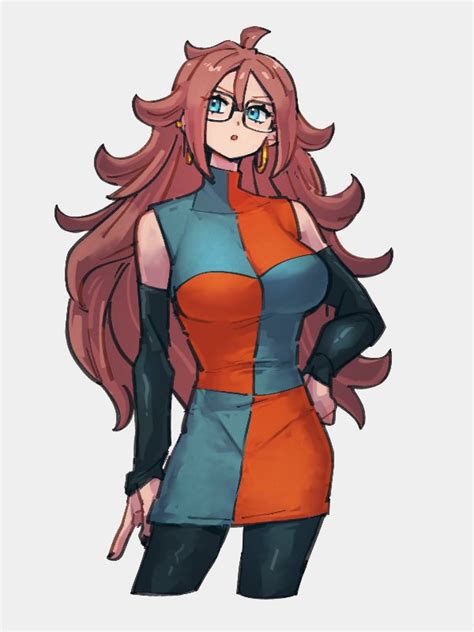 Safebooru - 1girl android 21 black sleeves blue eyes breasts checkered ...