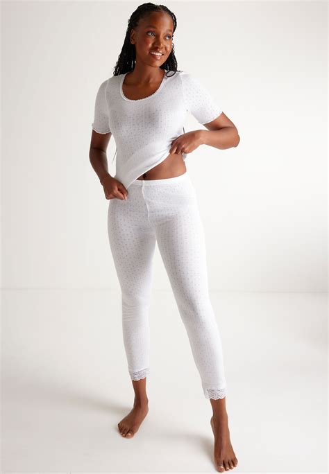 Womens Plain White Thermal Leggings | Peacocks