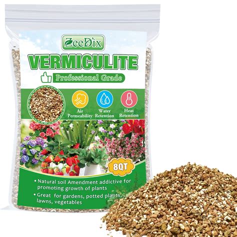ZeeDix 8QT Horticultural Organic Vermiculite for Plants, Natural Soil Amendment Additive Growing ...