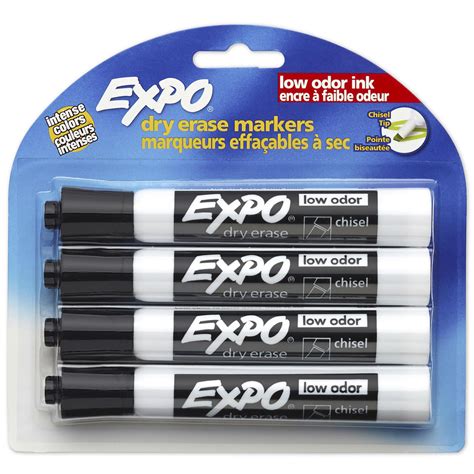 Expo Fine Point & Broad Line Low Odor Dry Erase Markers, Bold Black, Chisel Tip, 4 Count ...