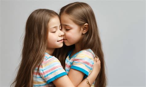 Lexica - Two 10-year-old sisters hug and kiss each other. Emotional and ...