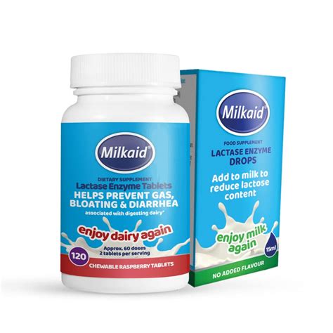 Milkaid Lactase Enzyme Drops & Tablets for Lactose Intolerance Relief | Prevent Gas, Bloating ...