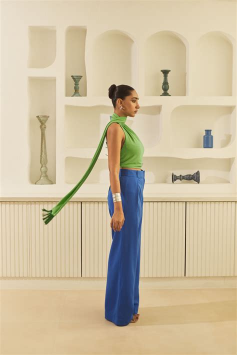 Order Blue Wide Leg Trousers Online | Buy At Urban Suburban