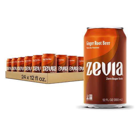 Zevia Zero Sugar, Ginger Root Beer Soda Pop, 12 Fl Oz (Pack of 24 ...